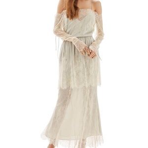 Topshop Lace Bardot Off Shoulder Boho Bridal Dress
